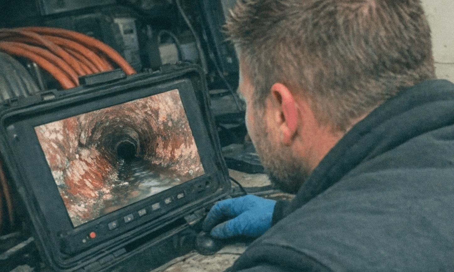 Monitor einer Rohrinspektionskamera mit Live-Bild aus dem Rohrinneren