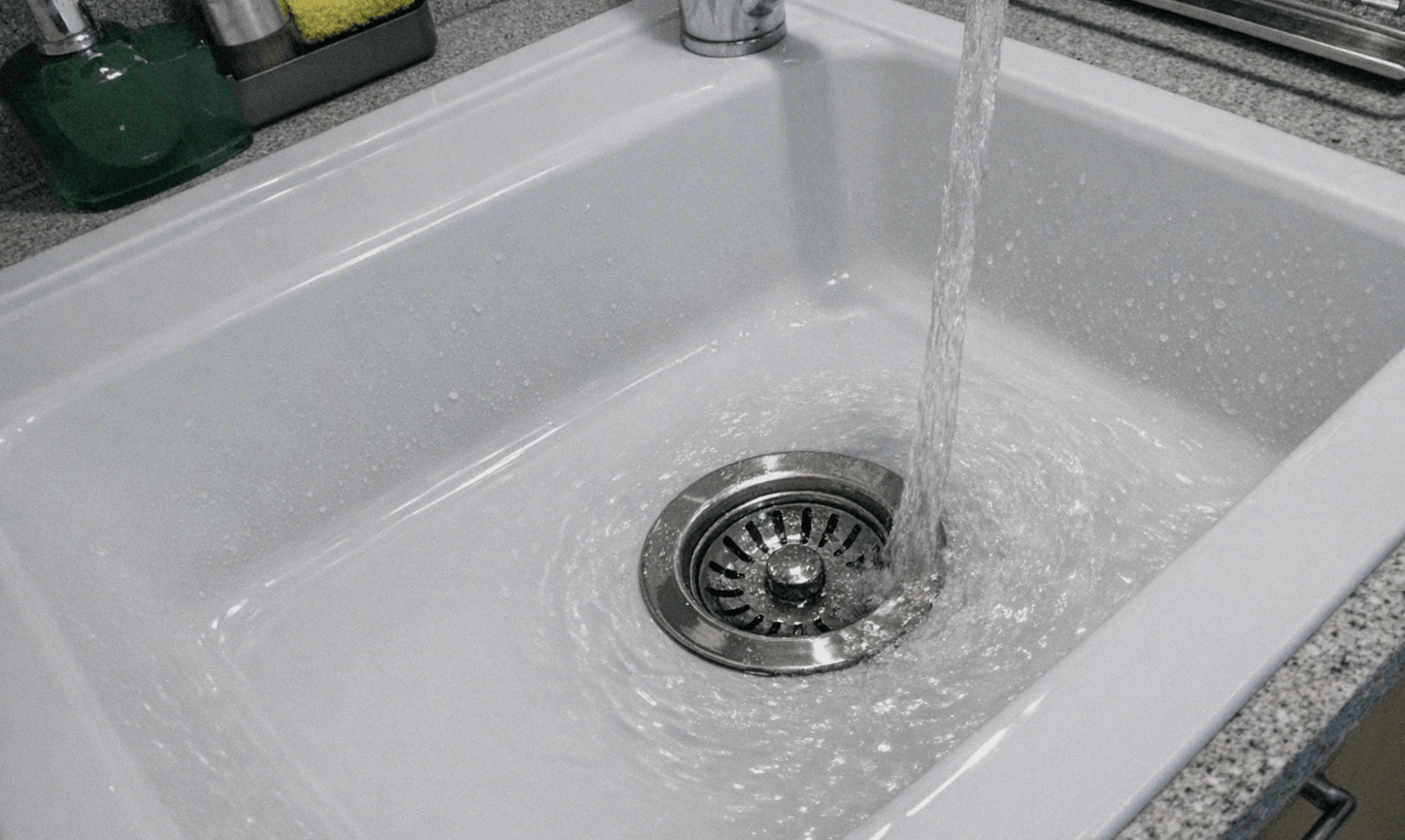 Mitarbeiter arbeitet an einem sauberen Waschbecken im Haushalt